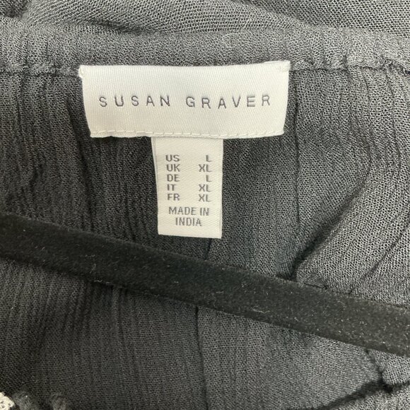 Large Peasant Top Embroidered Details Black/White NWT Susan Graver - Picture 6 of 10